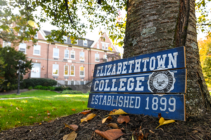 Sign with Elizabethtown college name on it outside