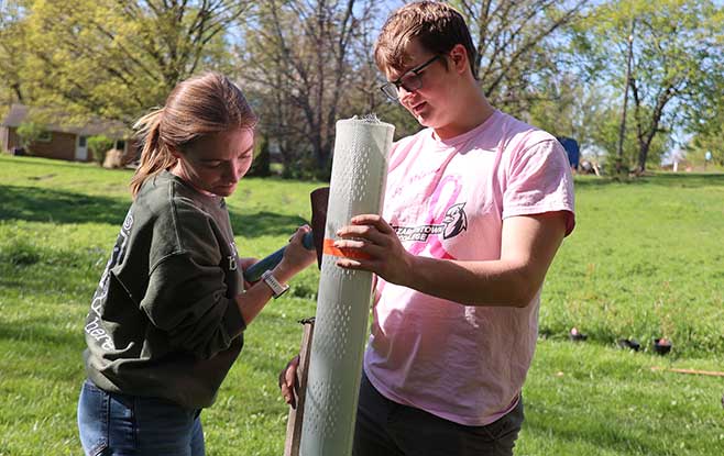 students planting a tree